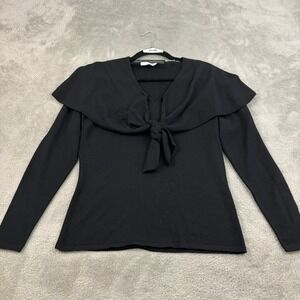 VTG Roberta Freymann Wool‎ Sweater Top Womens Large Black Shawl Tie Front Mature